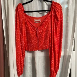 Smocked red shirt urban outfitters